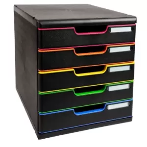 Exacompta Modulo A4 ECOBlack, 5 Drawers, Black/Harlequin, Pack of 1