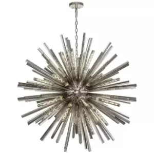 Luminosa 32 Light E27, Round Pendant Polished Nickel , Smoke Glass