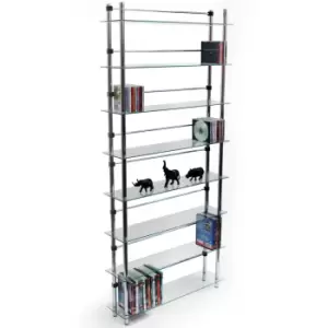 Watsons - maxwell - 8 Tier 344 dvd / Bluray / 520 cd / Media Storage Shelves - Clear / Silver - Chrome / Clear