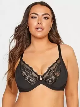 Yours Boudoir Lace Cutout Plunge Bra, Black, Size 44E, Women