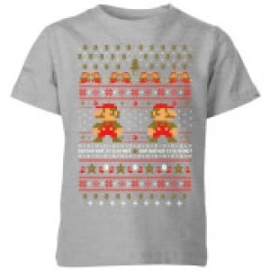 Nintendo Super Mario Mario Ho Ho Ho Its A Me Christmas Kid's T-Shirt - Grey - 5-6 Years