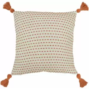 Furn - Ezra Stitch Embroidered Tasselled Cushion Cover, Coral, 50 x 50 Cm