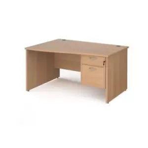 Office Desk Left Hand Wave Desk 1400mm With Pedestal Beech Top And Panel End Leg Maestro 25 MP14WLP2B