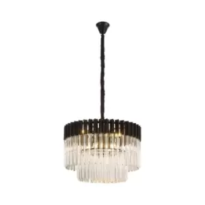 Poland Ceiling Pendant Round 8 Light E14, Matt Black, Clear Sculpted Glass, Item Weight: 17.3kg