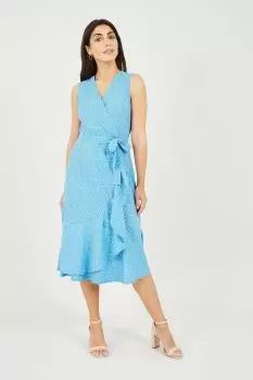 Blue Dash Printed Wrap Midi Dress