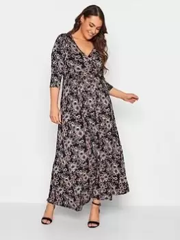 Yours Floral Wrap Maxi Dress - Black, Size 30-32, Women