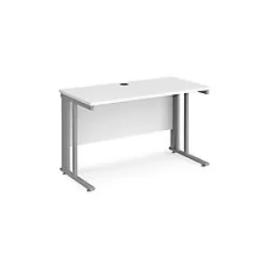 Rectangular Straight Desk White Wood Cable Managed Legs Silver Maestro 25 1200 x 600 x 725mm