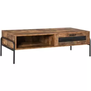 Industrial Coffee Table w/ Drawer and Open Storage Compartment Metal Legs - Rustic Brown - Homcom