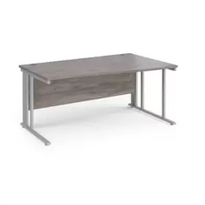 Maestro 25 right hand wave desk 1600mm wide - silver cable managed leg frame and grey oak top