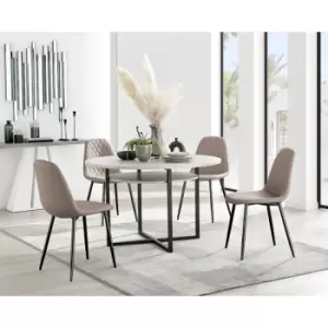 Furniturebox Adley Grey Concrete Effect 120cm Storage Dining Table & 4 Cappuccino Corona Faux Leather Dining Chairs with Black Legs Diamond Stitch