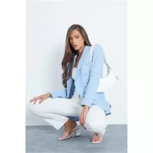 I Saw It First Baby Blue Textured Military Button Double Breasted Blazer Co-Ord - Blue