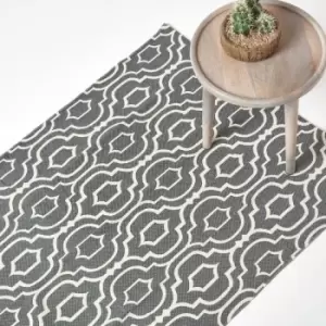 Riga Grey and White 100% Cotton Printed Patterned Rug, 160 x 230cm - Grey - Homescapes