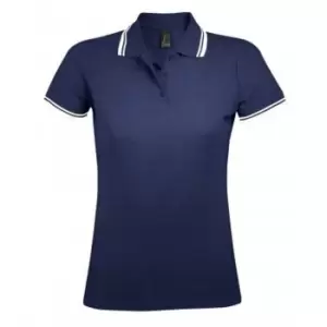 SOLS Womens/Ladies Pasadena Tipped Short Sleeve Pique Polo Shirt (XL) (French Navy/White)