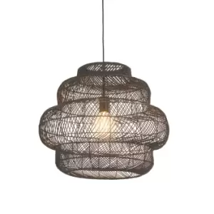 Piacenza Single Pendant Ceiling Lamp, Black Rattan, Matt Black