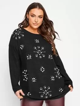 Yours Embellished Sweat - Black, Size 22-24, Women