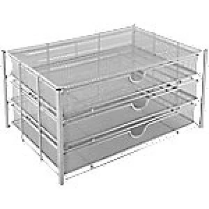 Osco Filing Drawers Unit Silver Wire Mesh 35.5 x 24.5 x 19.5cm 3 Pieces