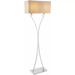 Floor Lamp Light Polished Nickel & Beige Fabric 2 x 60W E27 Complete Lamp