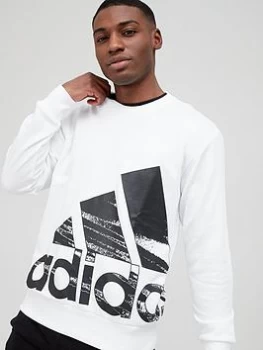 adidas Essentials Badge of Sport Big Logo Sweat Top - White Size M Men