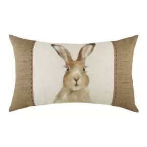 Hessian Hare Rectangular Cushion White / 30 x 50cm / Polyester Filled