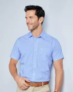 Cotton Traders Mens Easy Care Classic Short Sleeve Shirt in Blue