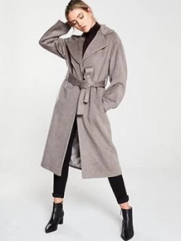 WHISTLES Darcey Drawn Belted Wrap Coat - Grey, Size L, Women