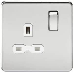 KnightsBridge 1G DP 13A Screwless Polished Chrome 230V UK 3 Pin Switched Electrical Wall Socket - White Insert