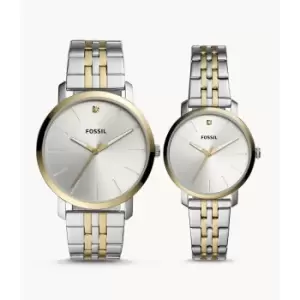 Fossil His And Her Lux Luther Three-Hand Two-Tone Stainless Steel Watch Gift Set - 2T Silver/Gold