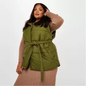 I Saw It First Plus Size Belted Padded Gilet - Green