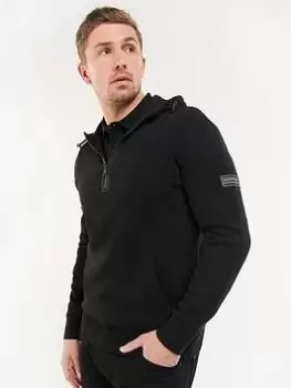 Barbour International Renzo Half Zip Lambswool Hoodie, Black, Size XL, Men