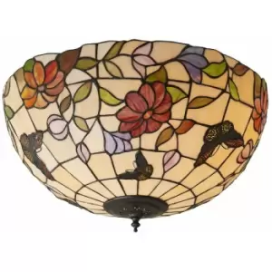 Loops - Tiffany Glass Semi Flush Ceiling Light Butterfly Round Inverted Shade i00038