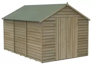 Forest Garden 12 x 8ft 4Life Apex Overlap Pressure Treated Double Door Windowless Shed with Base and Assembly