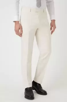 Mens Slim Fit Stone Linen Blend Suit Trousers