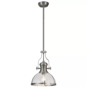 Luminosa Worcester Ceiling Pendant, E27, Satin Nickel With Round 30cm Satin Nickel, Clear Glass Shade