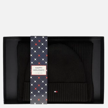 Tommy Hilfiger Mens Pima Cotton Beanie & Scarf - Black