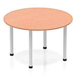 Impulse Circle Table 1200 Beech Post Leg Silver