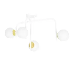 Emibig Ragnar White/Gold V2 Globe Ceiling Light with White Glass Shades, 4x E14