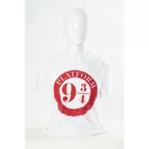 White Platform 9&amp;3 Quarters Raised Print Harry Potter Unisex T-Shirt Ex Large