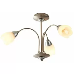 Loops - Semi Flush Ceiling Light Chrome & Opal 3 Bulb Shade Chandelier Dimmable Pendant