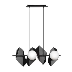 Drifton Black DesignerPendant Ceiling Light with White Glass Shades, 4x E14