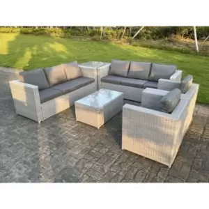 Fimous 8 Seater Outdoor Light Grey Rattan Lounge Complete Sofa Set with Coffee Table