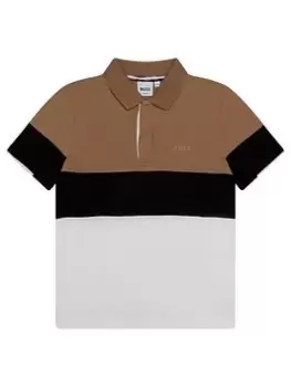 BOSS Boys Colour Block Polo Shirt - Stone, Size 16 Years