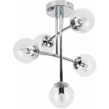 5Way Ceiling Light Chrome Cross Bar - No Bulbs