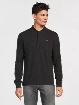 Calvin Klein Stretch Pique Long Sleeve Polo Shirt - Black, Size S, Men