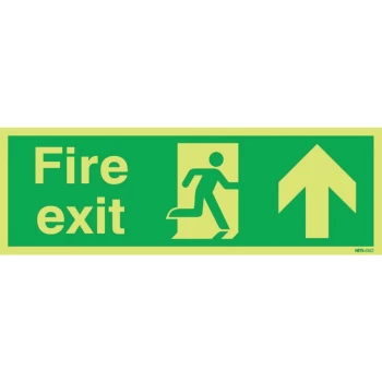 Fire Exit Arrow Up Photoluminescent Rigid PVC Sign - 450 X 150MM