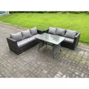 Fimous 6 Seater Dark Grey Outdoor PE Rattan Dining Sofa Complete Set with Patio Dining Table