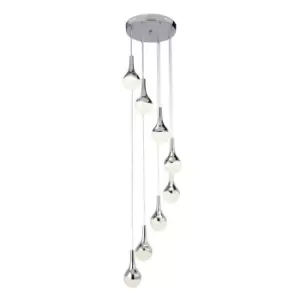 Teardrop 8 Light LED Mu Lighti Drop Pendant, Crushed Ice Effect Shade, Chrome