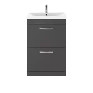 Nuie Athena 600 Floor Standing 2-drawer Vanity & Mid-edge Basin - Gloss Grey