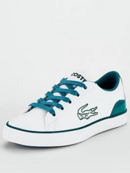 Lacoste Boys Lerond 120 Lace Up Trainers - White/Green, Size 1 Older