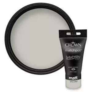 Crown Walls & Ceilings Matt Emulsion Grey Putty Tester - 40ml