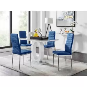 Furniture Box Giovani 4 Grey Dining Table and 4 Navy Velvet Milan Chairs